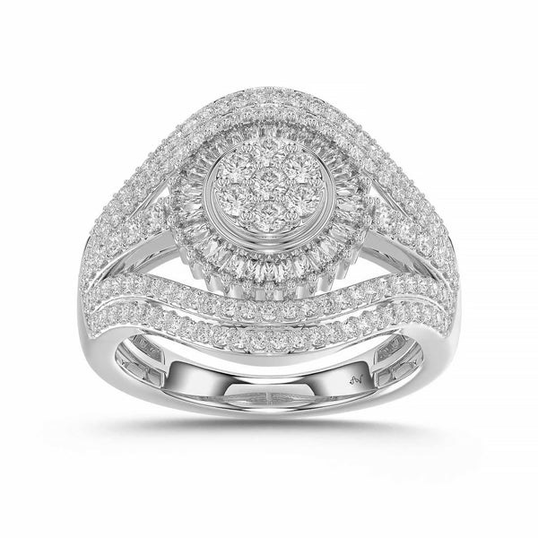 LADIES RING 1.00CT ROUND/BAGUETTE DIAMOND 10K WHITE GOLD