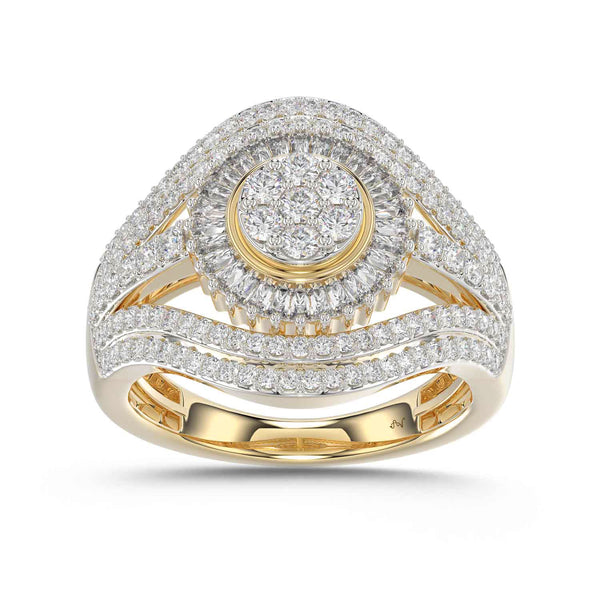 LADIES RING 1.00CT ROUND/BAGUETTE DIAMOND 10K YELLOW GOLD