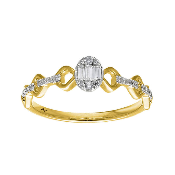 LADIES RING 0.15CT ROUND/BAGUETTE DIAMOND 14K YELLOW GOLD