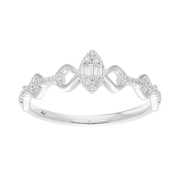 LADIES RING 0.15CT ROUND/BAGUETTE DIAMOND 14K WHITE GOLD