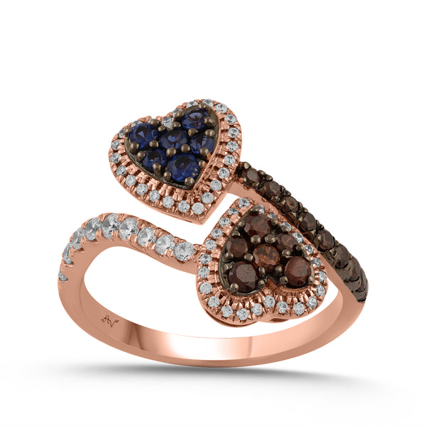 LADIES RING 0.75CT BLUE/DARK BROWN/ROUND DIAMOND 14K ROSE GOLD