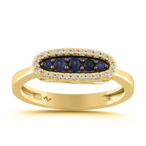 LADIES RING 0.25CT ROUND/BLUE SAPPHIRE 14K YELLOW GOLD (CENTER STONE 0.16CT ROUND DIAMOND)