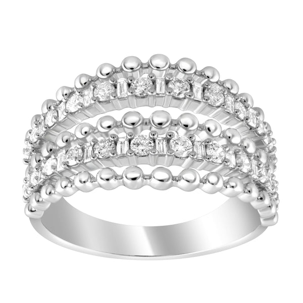 LADIES RING 0.50CT ROUND/BAGUETTE DIAMOND 14K WHITE GOLD