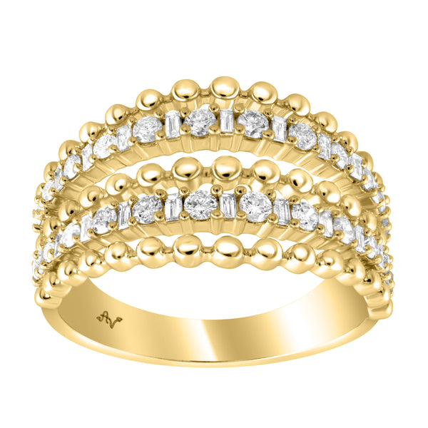 LADIES RING 0.50CT ROUND/BAGUETTE DIAMOND 14K YELLOW GOLD