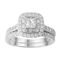 LADIES BRIDAL SET 1.00CT ROUND/BAGUETTE DIAMOND 14K WHITE GOLD (SI QUALITY)