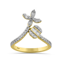 LADIES RING 0.33CT ROUND/BAGUETTE DIAMOND 14K YELLOW GOLD