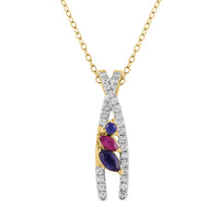 LADIES PENDANT WITH CHAIN 0.62CT ROUND/BLUE SAPPHIRE/RUBY DIAMOND DIAMOND 14K YELLOW GOLD (CENTER STONE MARQUISE/ROUND DIAMOND 0.50CT)