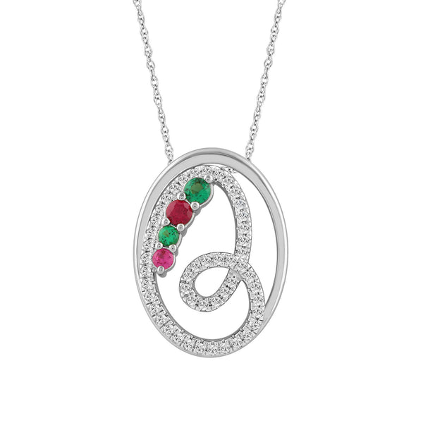 LADIES PENDANT 0.62CT WITH CHAIN ROUND/RUBY /EMERALD DIAMOND 14K WHITE GOLD (CENTER STONE 0.33CT RUBY/EMERALD DIAMOND)