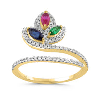 LADIES RING 0.75CT ROUND/RUBY/EMERALD SAPPHIRE 14K YELLOW GOLD (CENTER STONE 0.40CT MARQUISE SAPPHIRE RUBY EMERALD DIAMOND)