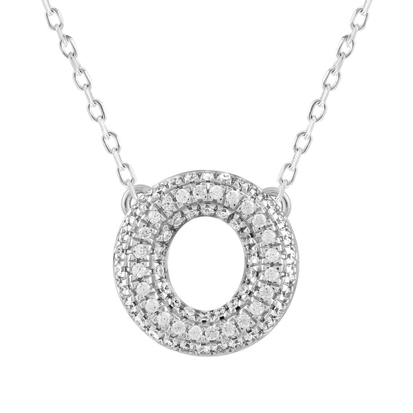 LADIES NECKLACE 0.16CT ROUND DIAMOND 14K WHITE GOLD