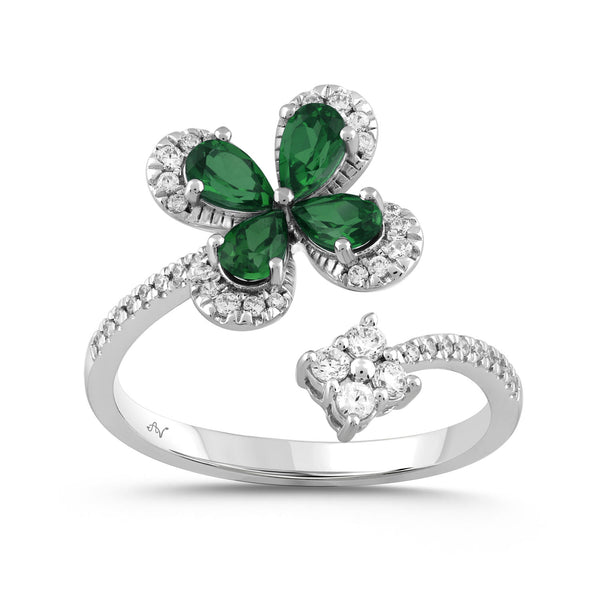 LADIES RING 1.16CT ROUND/PEAR/EMERALD DIAMOND 14K WHITE GOLD (CENTER STONE 0.88CT EMERALD DIAMOND)