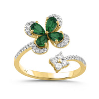 LADIES RING 1.16CT ROUND/PEAR/EMERALD DIAMOND 14K YELLOW GOLD (CENTER STONE 0.88CT EMERALD DIAMOND)