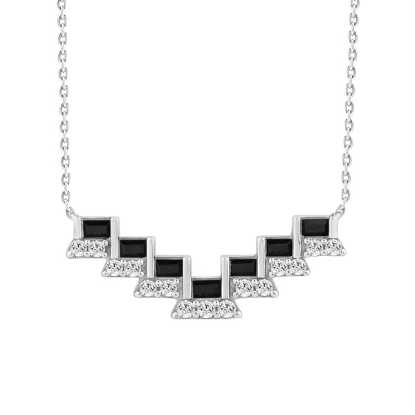 LADIES NECKLACE 0.50CT ROUND/BLACK/BAGUETTE DIAMOND 14K WHITE GOLD