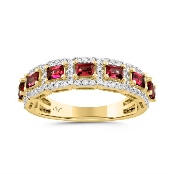 LADIES RING 1.50CT ROUND/RUBY/BAGUETTE DIAMOND 14K YELLOW GOLD (CENTER STONE 1.13 00CT RUBY DIAMOND)