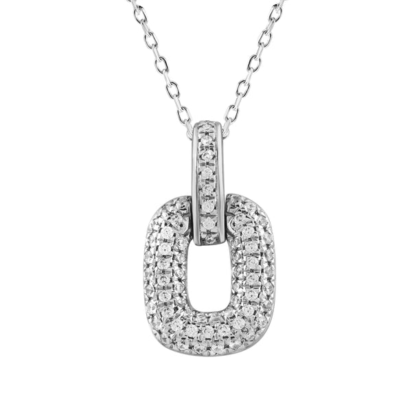 LADIES PENDANT WITH CHAIN 0.16CT ROUND DIAMOND 14K WHITE GOLD