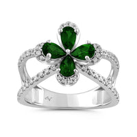 LADIES RING 1.13CT ROUND/PEAR/EMERALD DIAMOND 14K WHITE GOLD (CENTER STONE 0.88CT EMERALD DIAMOND)