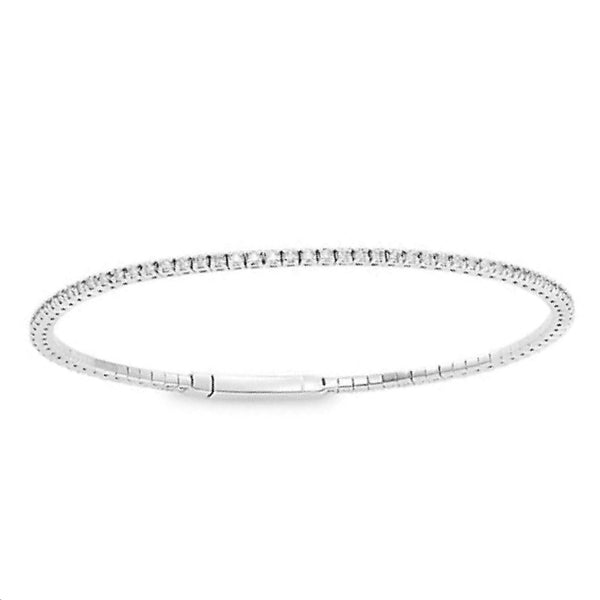 LADIES FLEXIBLE TENNIS BANGLE 1.75CT ROUND/EMERALD DIAMOND 14K WHITE GOLD