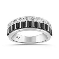 LADIES BAND 1.00CT ROUND/BLACK/BAGUETTE DIAMOND 14K WHITE GOLD