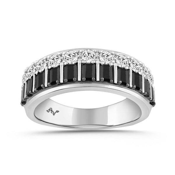 LADIES BAND 1.00CT ROUND/BLACK/BAGUETTE DIAMOND 14K WHITE GOLD