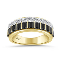 LADIES BAND 1.00CT ROUND/BLACK/BAGUETTE DIAMOND 14K YELLOW GOLD