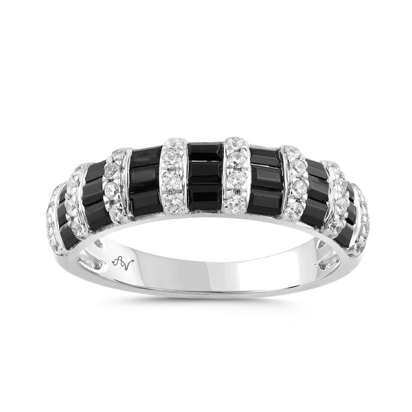 LADIES BAND 1.00CT ROUND/BLACK/BAGUETTE DIAMOND 14K WHITE GOLD