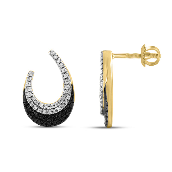 LADIES EARRINGS 0.33CT BLACK/ROUND DIAMOND 14K YELLOW GOLD