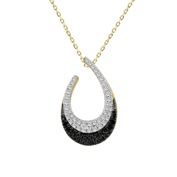 LADIES PENDANT WITH CHAIN 0.25CT BLACK/ROUND DIAMOND 14K YELLOW GOLD
