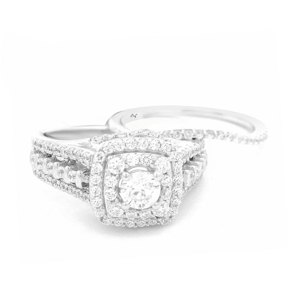 LADIES BRIDAL SET 1.00CT ROUND DIAMOND 14K WHITE GOLD (CENTER STONE 0.25CT ROUND DIAMOND)