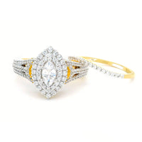 LADIES BRIDAL SET 1.00CT ROUND/MARQUISE DIAMOND 14K YELLOW GOLD (CENTER STONE 0.25CT MARQUISE DIAMOND)