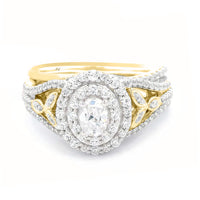 LADIES SEMI MOUNT BRIDAL SET 1.00CT ROUND/OVAL DIAMOND 14K YELLOW GOLD (CENTER STONE 0.25CT OVAL DIAMOND)