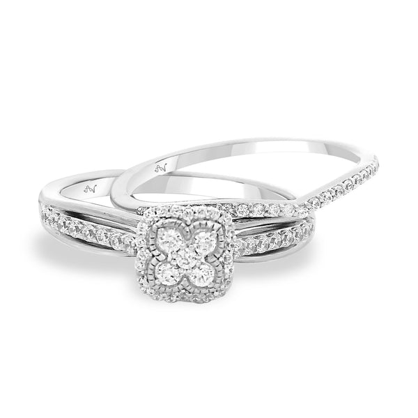 LADIES BRIDAL SET 0.33CT ROUND DIAMOND 14K WHITE GOLD