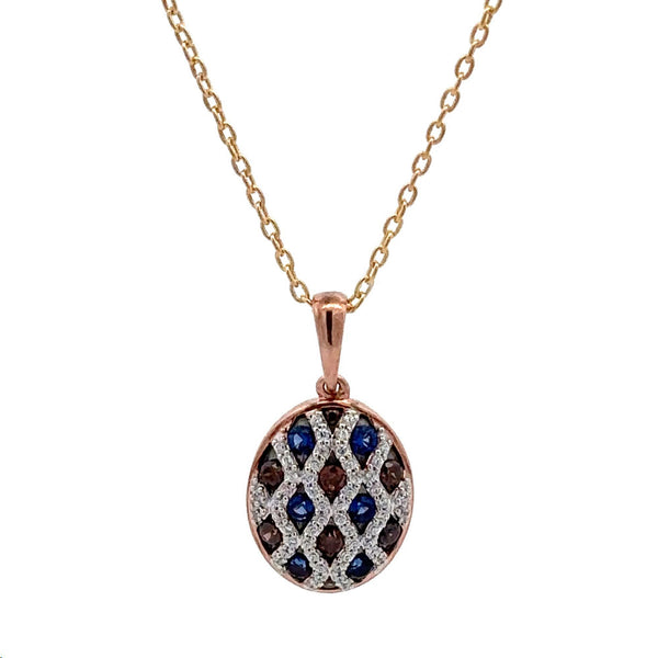 LADIES PENDANT 0.50CT ROUND/DARK BROWN/BLUE DIAMOND14K ROSE GOLD