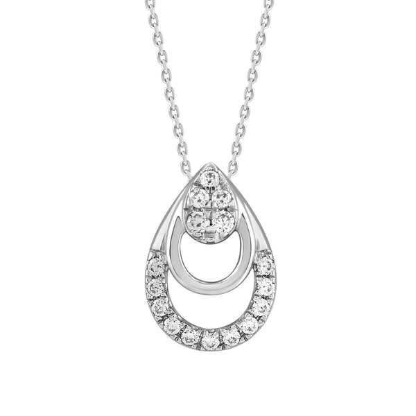 LADIES PENDANT WITH CHAIN 0.13CT ROUND DIAMOND 14K WHITE GOLD