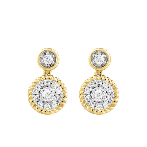 LADIES EARRINGS 0.13CT ROUND DIAMOND 14K YELLOW GOLD
