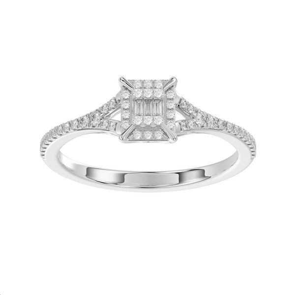 LADIES RING 0.20CT ROUND/BAGUETTE DIAMOND 14K WHITE GOLD