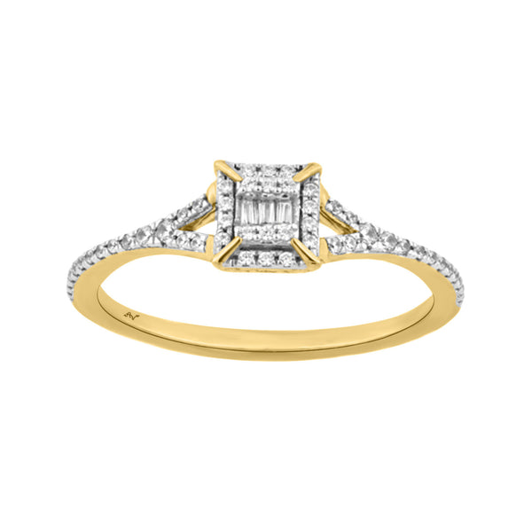 LADIES RING 0.20CT ROUND/BAGUETTE DIAMOND 14K YELLOW GOLD