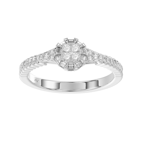 LADIES RING 0.15CT ROUND/BAGUETTE DIAMOND 14K WHITE GOLD