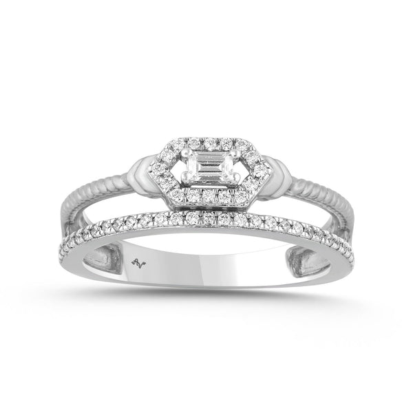 LADIES RING 0.25CT ROUND/BAGUETTE DIAMOND 14K WHITE GOLD