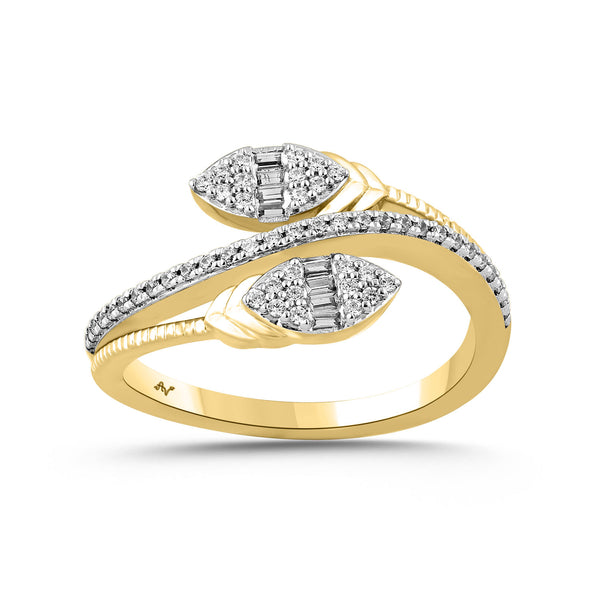 LADIES RING 0.25CT ROUND/BAGUETTE DIAMOND 14K YELLOW GOLD