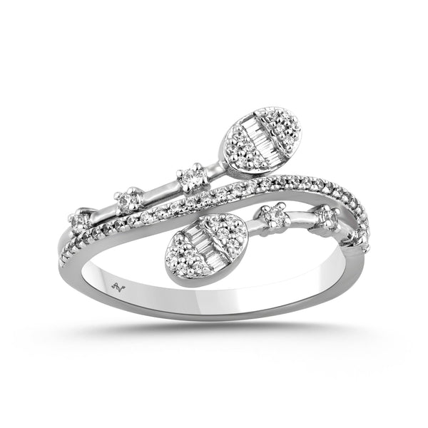 LADIES RING 0.25CT ROUND/BAGUETTE DIAMOND 14K WHITE GOLD