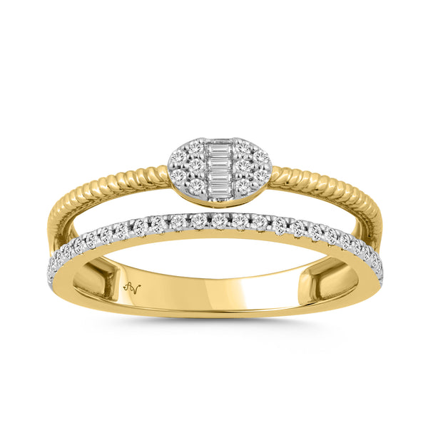 LADIES RING 0.20CT ROUND/BAGUETTE DIAMOND 14K YELLOW GOLD