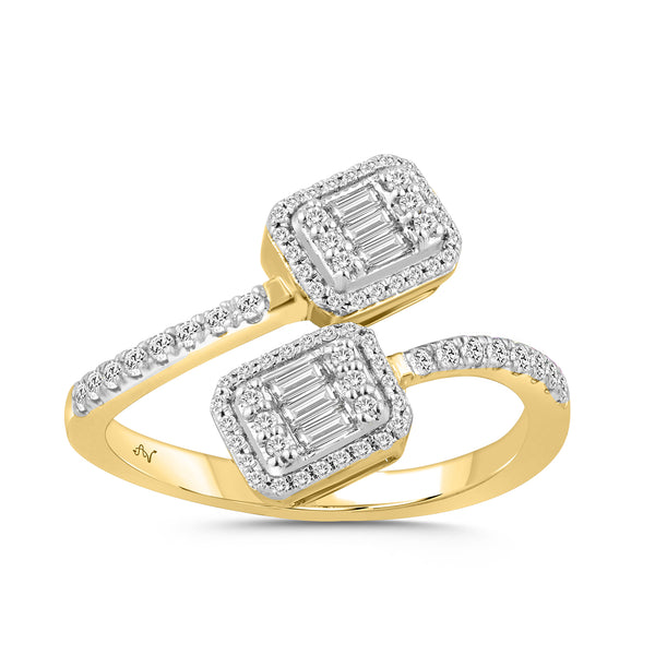 LADIES RING 0.33CT ROUND/BAGUETTE DIAMOND 14K YELLOW GOLD