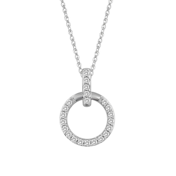 LADIES PENDANT WITH CHAIN 0.16CT ROUND DIAMOND 10K WHITE GOLD