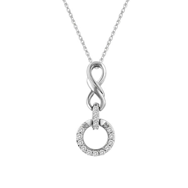 LADIES PENDANT WITH CHAIN 0.10CT ROUND DIAMOND 10K WHITE GOLD