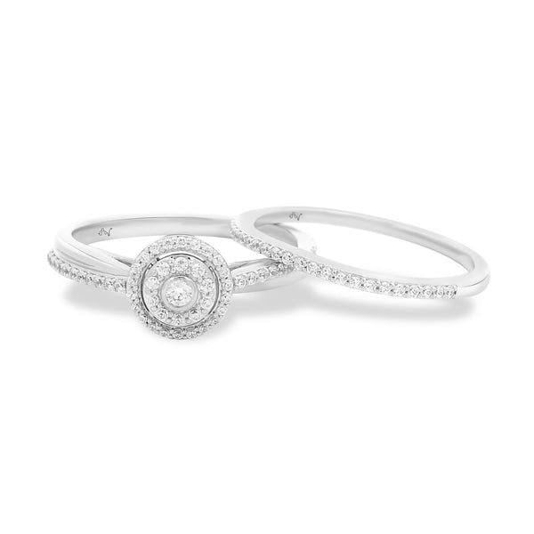 LADIES BRIDAL SET 0.33CT ROUND DIAMOND 14K WHITE GOLD