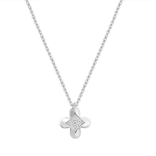 LADIES NECKLACE 0.10CT ROUND DIAMOND 10K WHITE GOLD