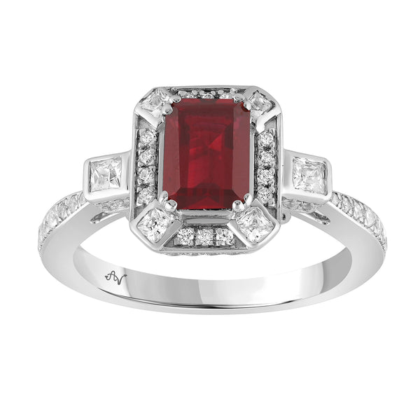 LADIES RING 2.10CT ROUND/PRINCESS/RUBY DIAMOND 14K WHITE GOLD (CENTER STONE 1.60CT EMERALD DIAMOND)