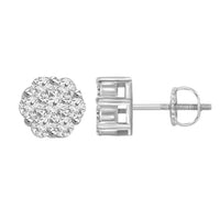 LADIES FLOWER EARRINGS 0.15CT ROUND DIAMOND 14K WHITE GOLD