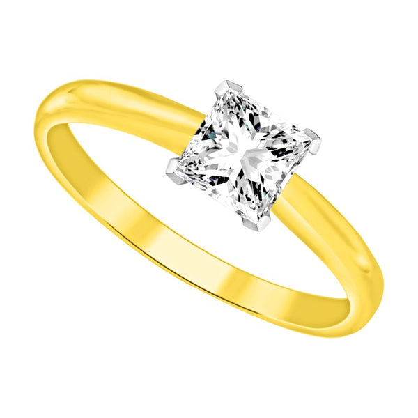 SOLITAIRE LADIES RING 0.75CT PRINCESS/MARQUISE DIAMOND 14K YELLOW GOLD