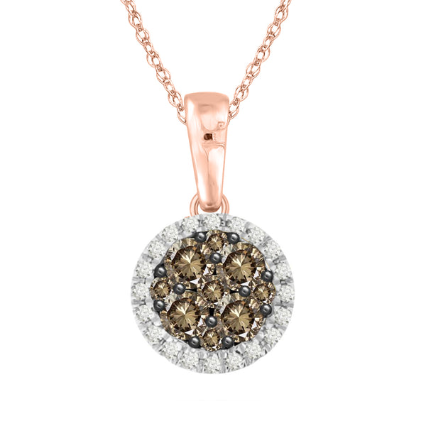 LADIES PENDANT WITH CHAIN 0.25CT ROUND/DARK BROWN DIAMOND 14K ROSE GOLD